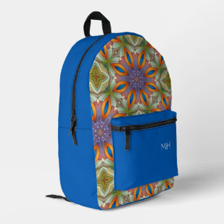 Cool Blue Mandala Pattern Monogram Initials Printed Backpack