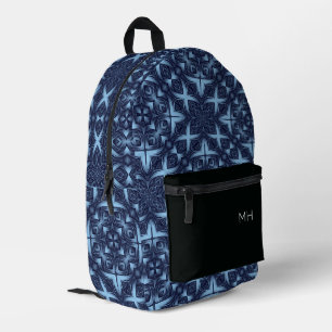 Cool Blue Mandala Pattern Monogram Initials Printed Backpack