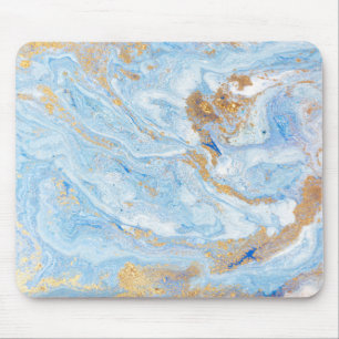 Cool Blue Marble Gold Glitter Mouse Mat
