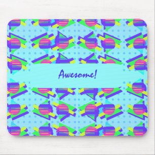 Cool Blue Memphis Customizable Triangle Pattern Mouse Mat