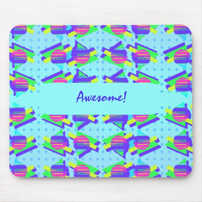 Cool Blue Memphis Customizable Triangle Pattern Mouse Mat (Front)