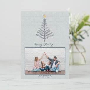 Cool Blue Minimalist Family Photo Christmas  Holiday Card