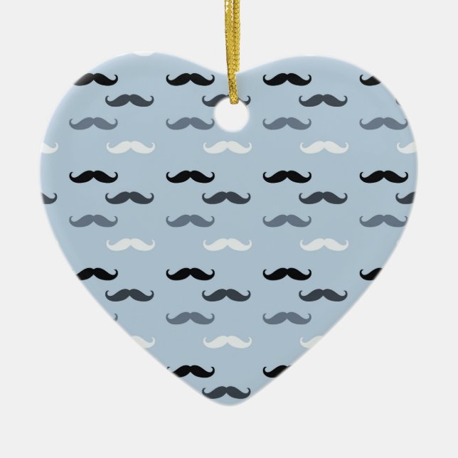 Cool Blue Moustaches Ceramic Tree Decoration (Front)