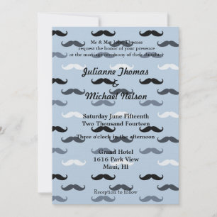 Cool Blue Moustaches Wedding Invitation
