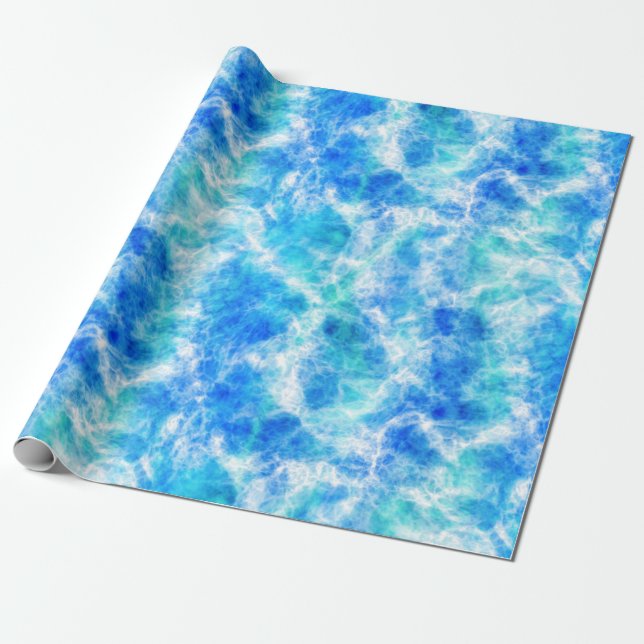 Cool Blue Ocean Surf Waves Pattern Wrapping Paper (Unrolled)