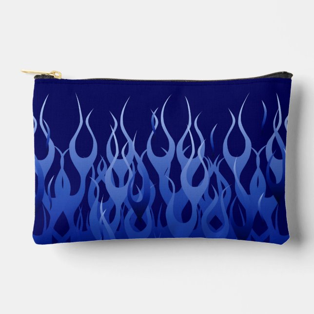 Cool Blue on Blue Racing Flames Accessory Pouch (Front)