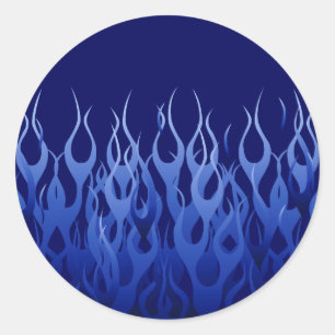 Cool Blue on Blue Racing Flames decorative Classic Round Sticker