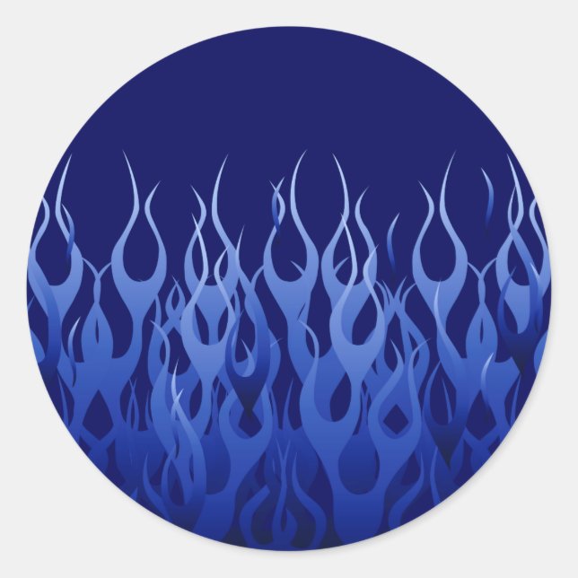 Cool Blue on Blue Racing Flames decorative Classic Round Sticker (Front)
