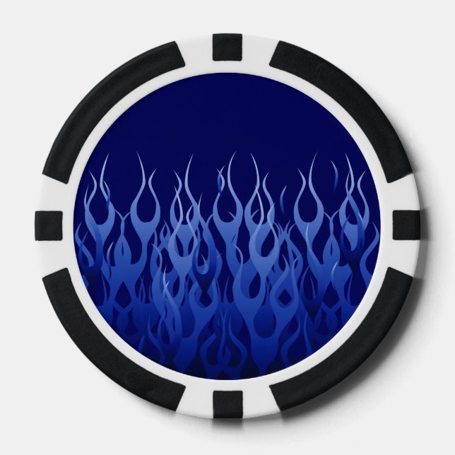 Cool Blue on Blue Racing Flames Poker Chips (Front)