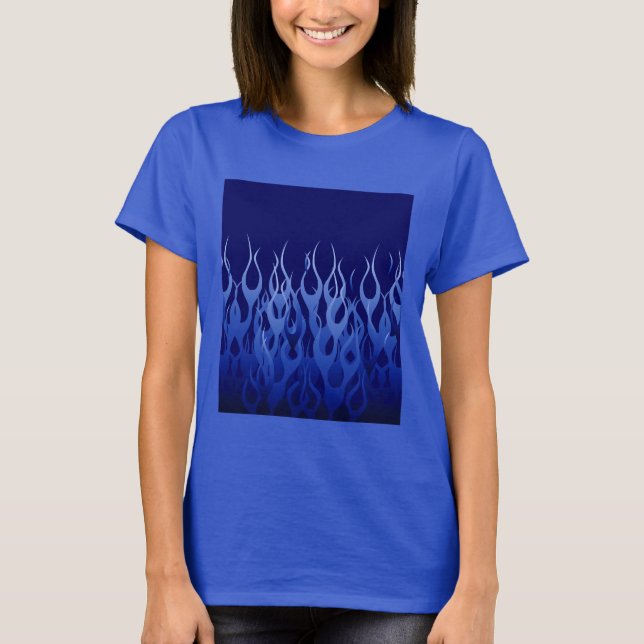 Cool Blue on Blue Racing Flames T-Shirt (Front)