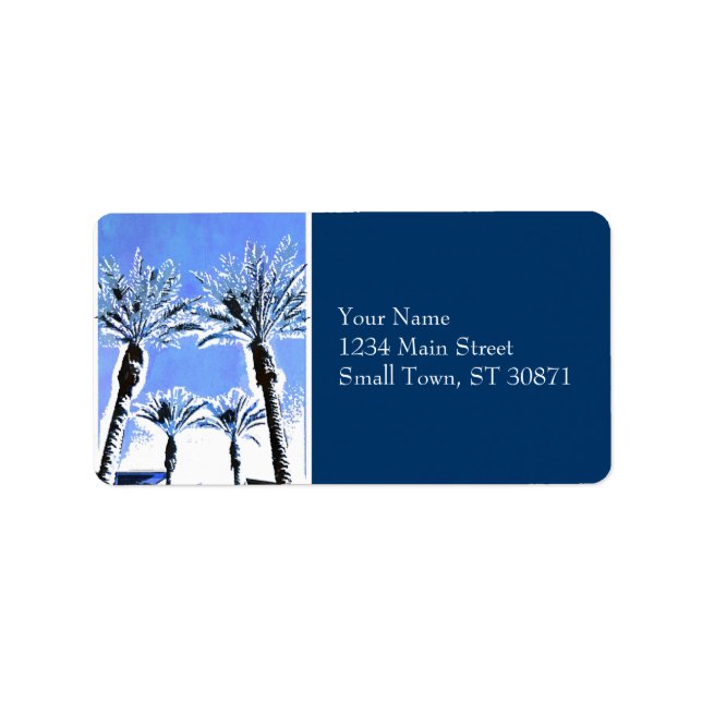 Cool Blue Palm Trees Paradise Beach Theme Decor Label (Front)