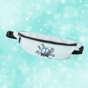 Cool Blue Peace sign Starr Scrolls on Light blue Bum Bags