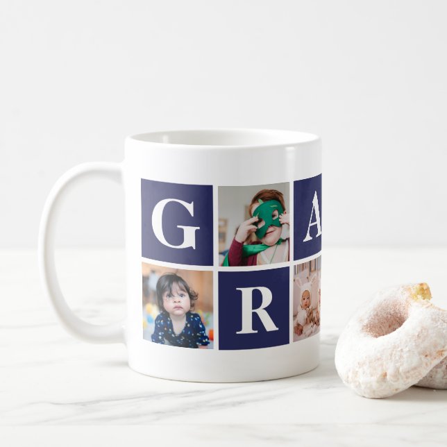 Cool Blue Photo Collage Personalised Gramps Mug (With Donut)