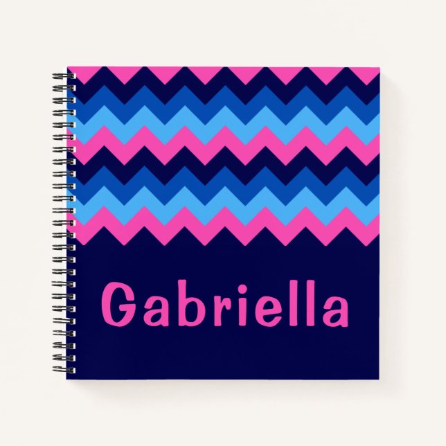 Cool Blue Pink Chevron Monogram Small Notebook (Front)