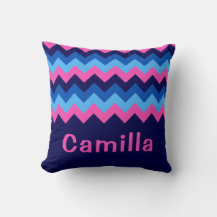 Cool Blue Pink Chevron Monogram Throw Pillow
