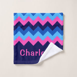 Cool Blue Pink Chevron Monogram Washcloth Wash Cloth