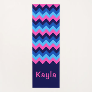 Cool Blue Pink Chevron Monogram Yoga Mat