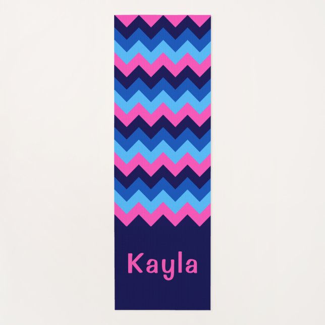 Cool Blue Pink Chevron Monogram Yoga Mat (Front)