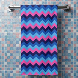 Cool Blue Pink Chevron Pattern Bath Towel
