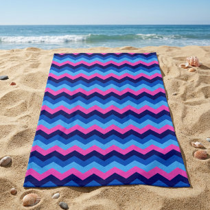 Cool Blue Pink Chevron Pattern Beach Towel