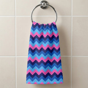 Cool Blue Pink Chevron Pattern Hand Towel