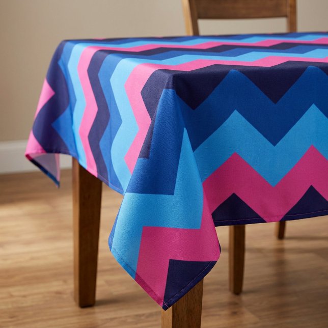 Cool Blue Pink Chevron Pattern Large Tablecloth (Cool Blue Pink Chevron Pattern Large Tablecloth covering a table in a home.)