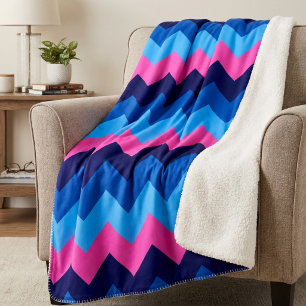 Cool Blue Pink Chevrons Medium Sherpa Blanket