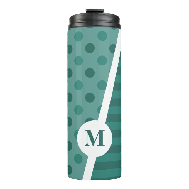 Cool Blue Polka Dots and Stripes: Monogram Thermal Tumbler (Front)