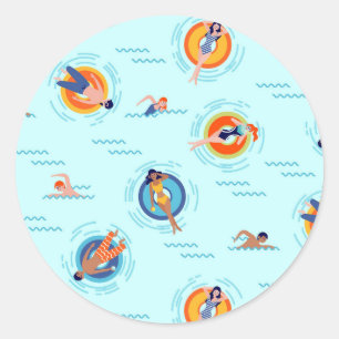 Cool Blue pool party Summer vibe Classic Round Sticker
