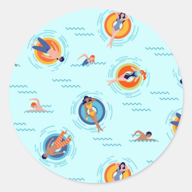 Cool Blue pool party Summer vibe Classic Round Sticker (Front)