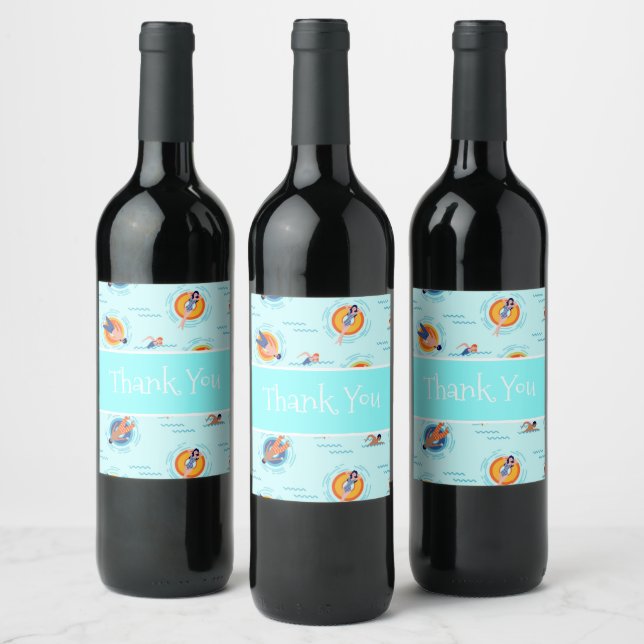 Cool Blue pool party Summer vibe Wine Label (Bottles)