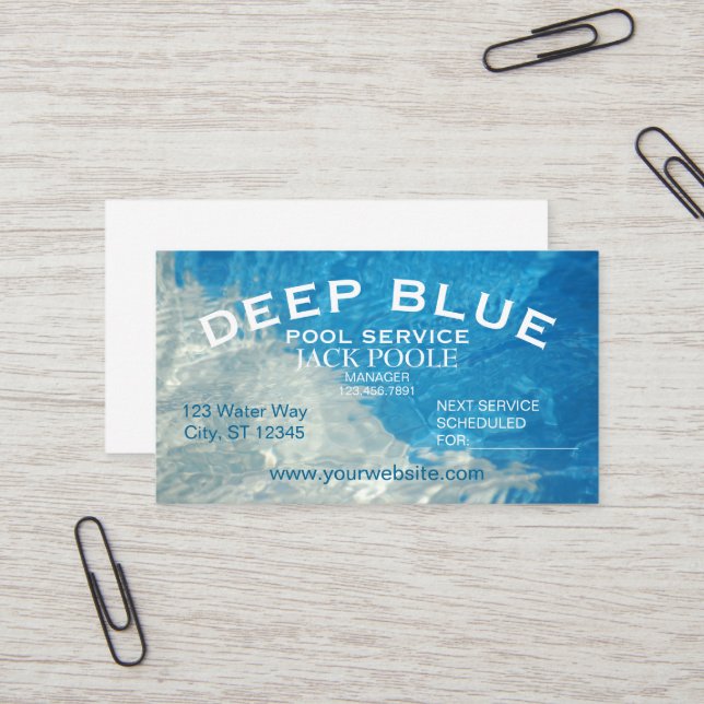 Cool Blue Pool Service Business Card (Front/Back In Situ)