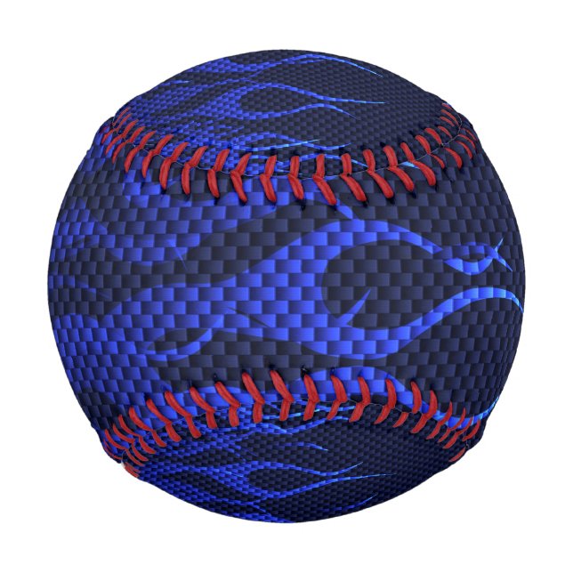 Cool Blue Racing Flames on carbon Fibre Print Baseball (Back)