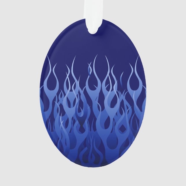 Cool Blue Racing Flames Ornament (Back)