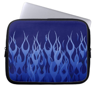 Cool Blue Racing Flames Pin Stripes Laptop Sleeve
