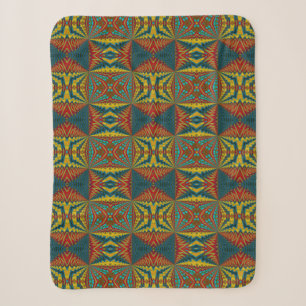 Cool Blue Red Yellow Retro Geometric Ethnic Tribal Sherpa Blanket