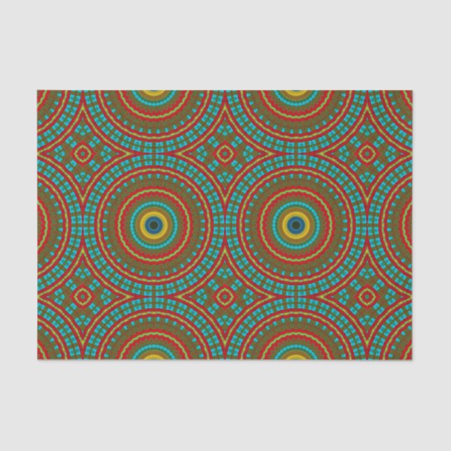 Cool Blue Red Yellow Retro Geometric Ethnic Tribal Tissue Paper (Front)