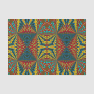Cool Blue Red Yellow Retro Geometric Ethnic Tribal Tissue Paper
