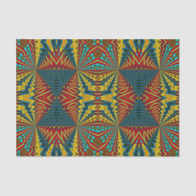 Cool Blue Red Yellow Retro Geometric Ethnic Tribal Tissue Paper (Front)