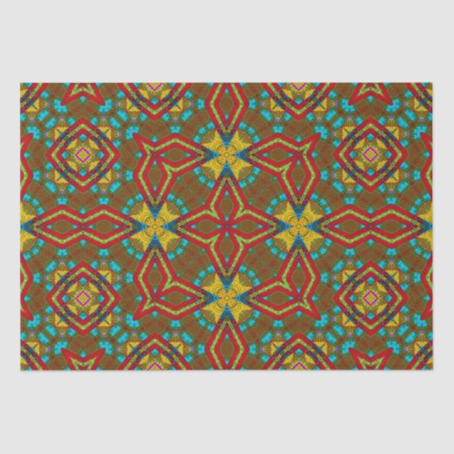 Cool Blue Red Yellow Retro Geometric Ethnic Tribal Tissue Paper (Front)