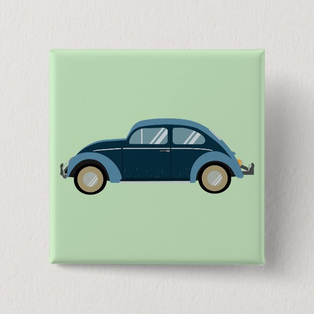 cool blue retro car with scuffs 15 cm square badge (Front)