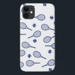 Cool Blue Retro Racquets Pattern Tennis Player    iPhone 11 Case<br><div class="desc">Classic Elegant Minimal Navy Blue Tennis Rackets Pattern For Him | Summer Pastel Tennis Court. Gift for tennis player, navy colour racquet tennis match on a white background. Personalised Gift for a tennis player. Trendy tennis players home decor. Trendy modern tennis player gifts. Cool retro modern gift for your school...</div>
