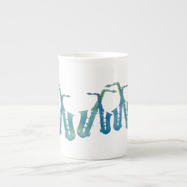 Cool Blue Saxophones Bone China Mug (Front)