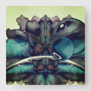 Cool Blue Scifi Other World Landscape Abstract   L Square Wall Clock