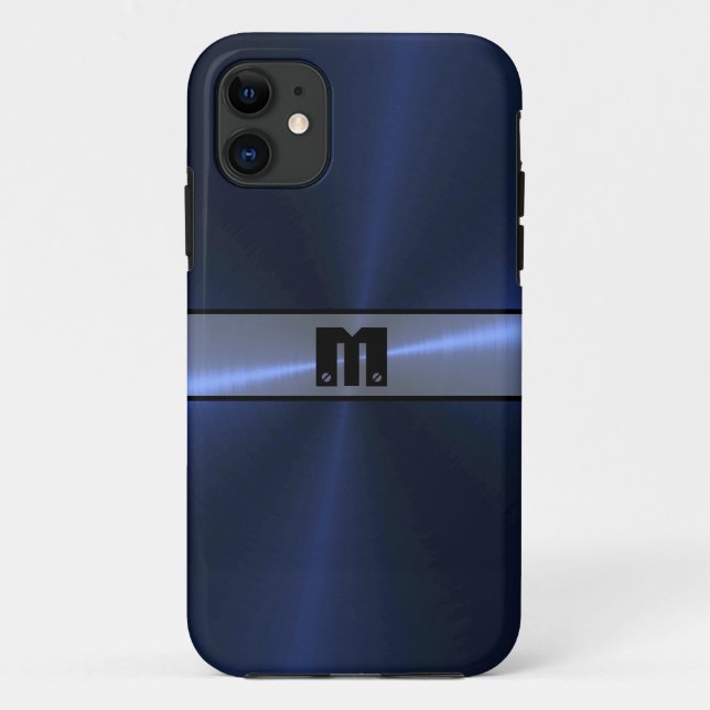 Cool Blue Shiny Stainless Steel Metal 7 Case-Mate iPhone Case (Back)