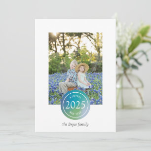 Cool Blue Simple Gradient Dot New Year Photo Holiday Card