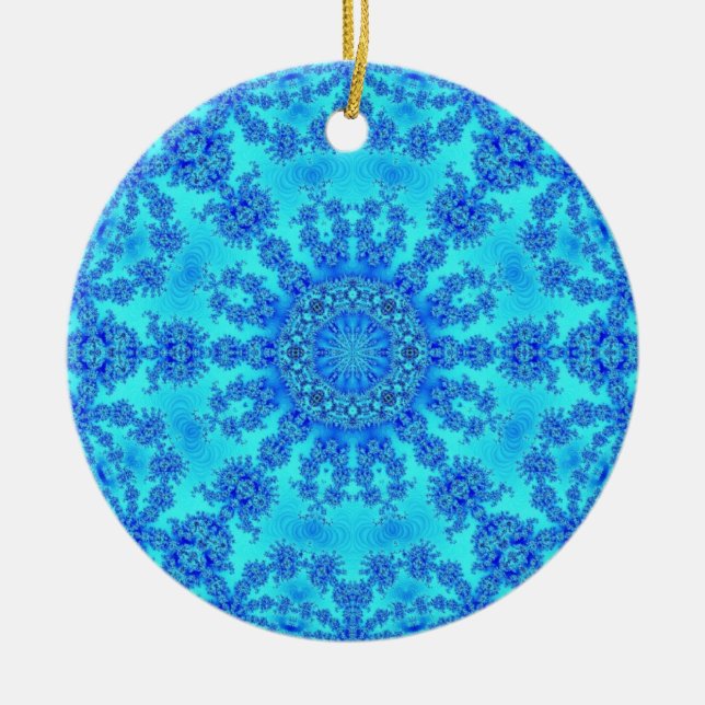 Cool Blue Snowflake Ceramic Tree Decoration (Front)