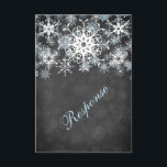 Cool Blue Snowy Chalkboard Style Wedding RSVP Card<br><div class="desc">This festive and trendy black and white chalkboard LOOK wedding response card has layers of light blue and white snowflakes on it that match the winter wedding invitation shown below. It would be perfect for a winter wedding, Christmas wedding or bridal shower, a winter anniversary party or a winter ball...</div>
