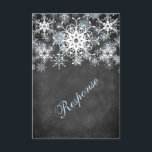 Cool Blue Snowy Chalkboard Style Wedding RSVP Card<br><div class="desc">This festive and trendy black and white chalkboard LOOK wedding response card has layers of light blue and white snowflakes on it that match the winter wedding invitation shown below. It would be perfect for a winter wedding, Christmas wedding or bridal shower, a winter anniversary party or a winter ball...</div>