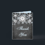 Cool Blue Snowy Chalkboard Wedding Thank You Card<br><div class="desc">This fstaged and trendy black and white chalkboard LOOK wedding thank you card has players of light blue and white snowflakes on it that matches the wedding invitation shown below. If there are any other matching items that you need,  please email your request to niteowlstudio@gmail.com.</div>